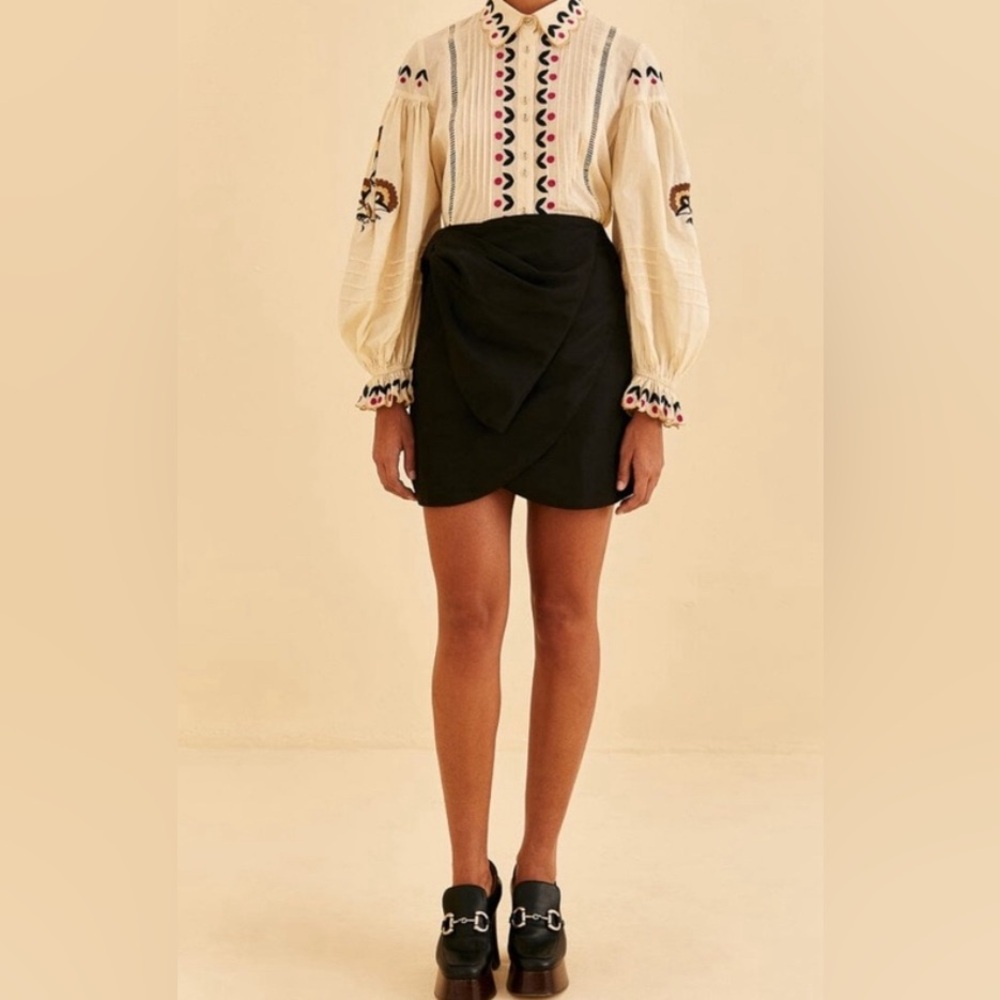 Farm Rio Black Taffeta Mini Skirt, NWOT